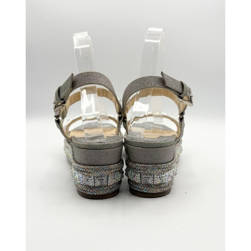 Christian Louboutin Cataclou 60 Silver Glitter Platform Sandals Wedges Sz EU 39 - Picture 5 of 13